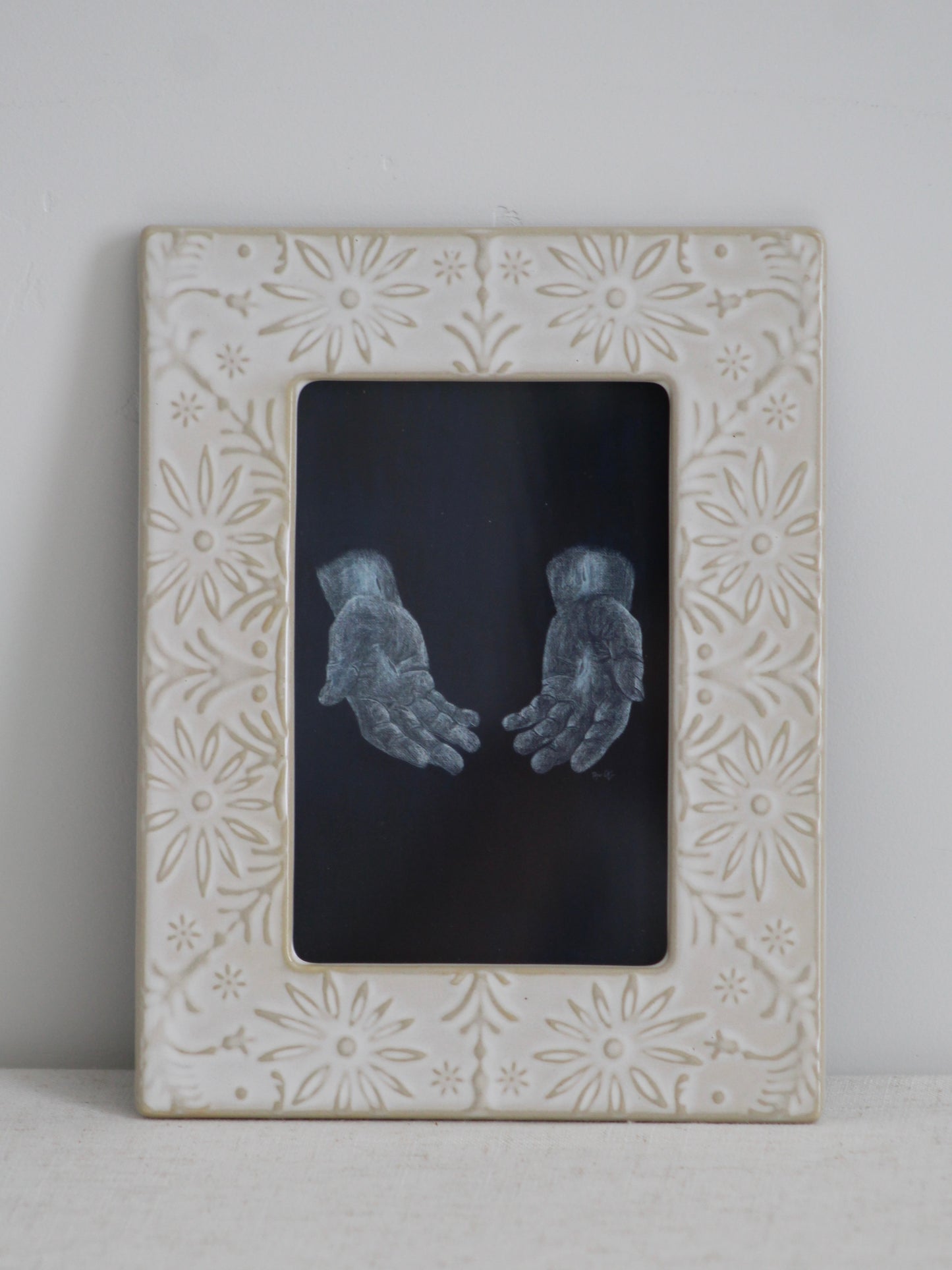 His Hands Pre-framed Print